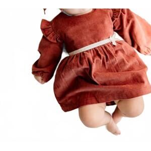 NEW VIVERANO ORGANICS girl's amber velvet dress and bloomer set in terracotta